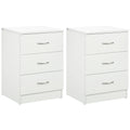Bedside Table with 3 Drawers, Modern Wood Nightstand, Side Table with Anti-tipping Design for Bedroom, Set of 2, White