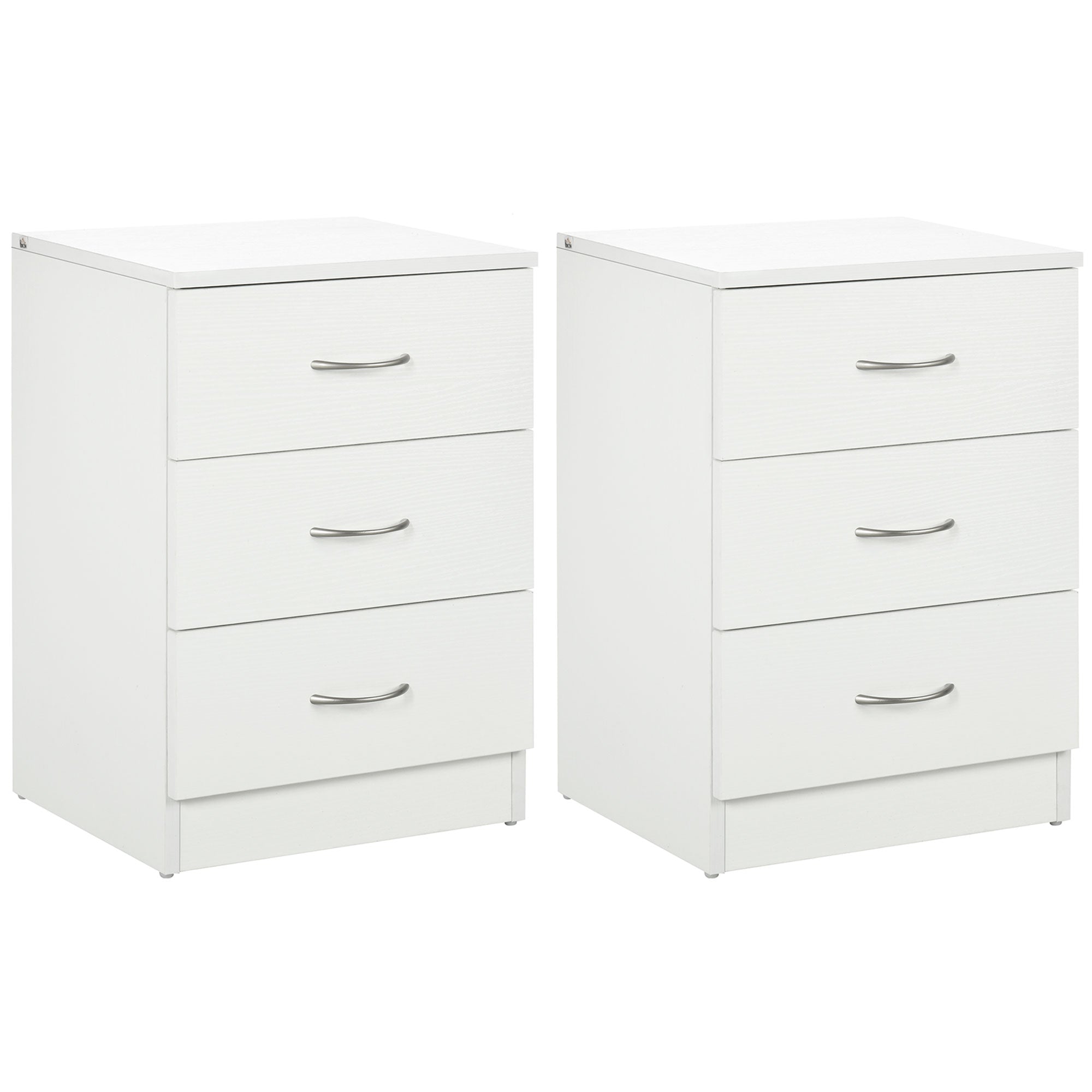 Bedside Table with 3 Drawers, Modern Wood Nightstand, Side Table with Anti-tipping Design for Bedroom, Set of 2, White