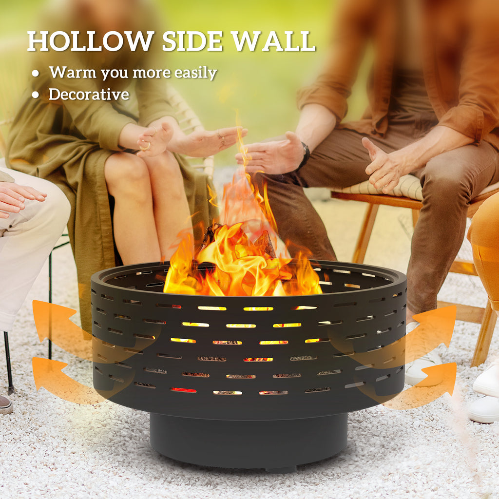 3-in-1 Fire Pit Î¦23.8" x 15.4" Outdoor Fire Bowl with Grill Grate, Wood-Effect Fire Basket