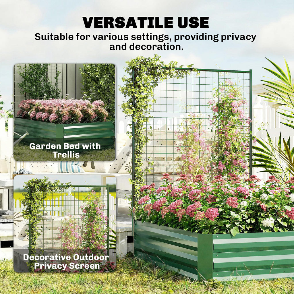 Galvanized Raised Garden Bed with Trellis for Climbing Plants, Outdoor Planter Box with Open Bottom, Green