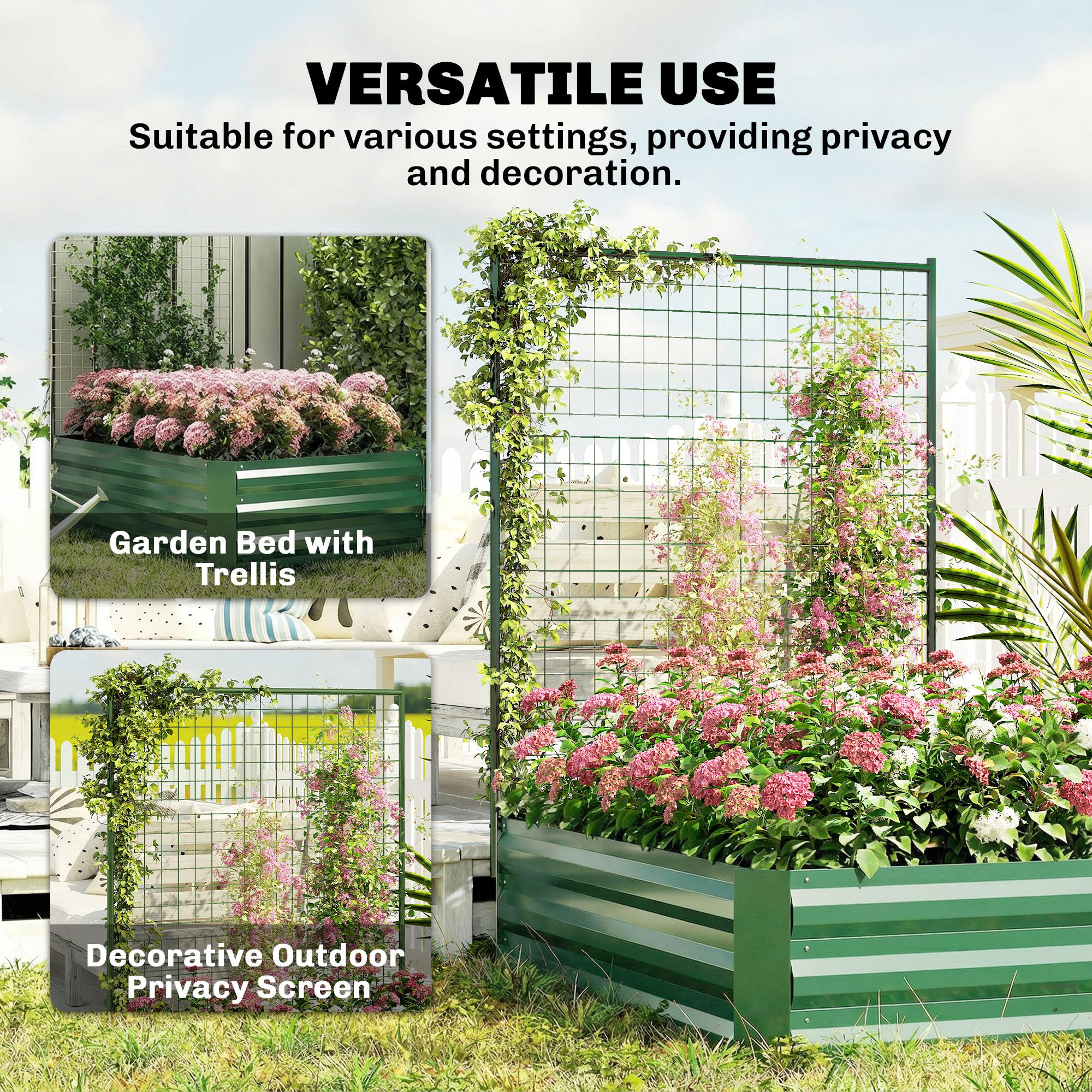 Galvanized Raised Garden Bed with Trellis for Climbing Plants, Outdoor Planter Box with Open Bottom, Green