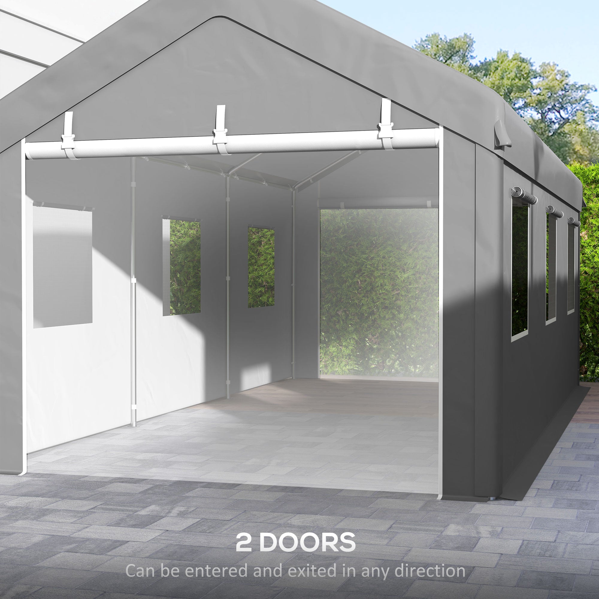 10' x 20' Carport, Heavy Duty Portable Garage with 6 Mesh Windows and 2 Doors, Light Grey