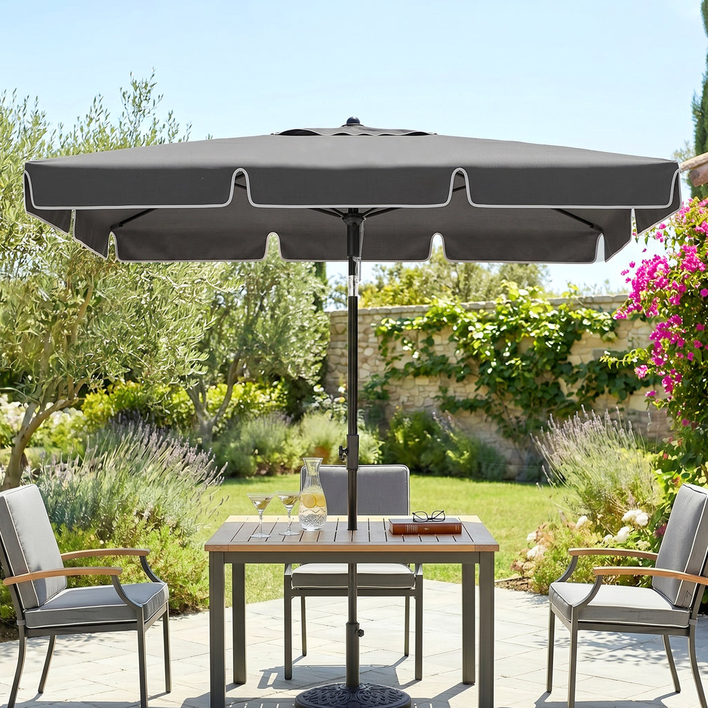6.5x4ft Rectangle Patio Umbrella Aluminum Tilt Adjustable Garden Parasol Sun Shade Outdoor Canopy Grey