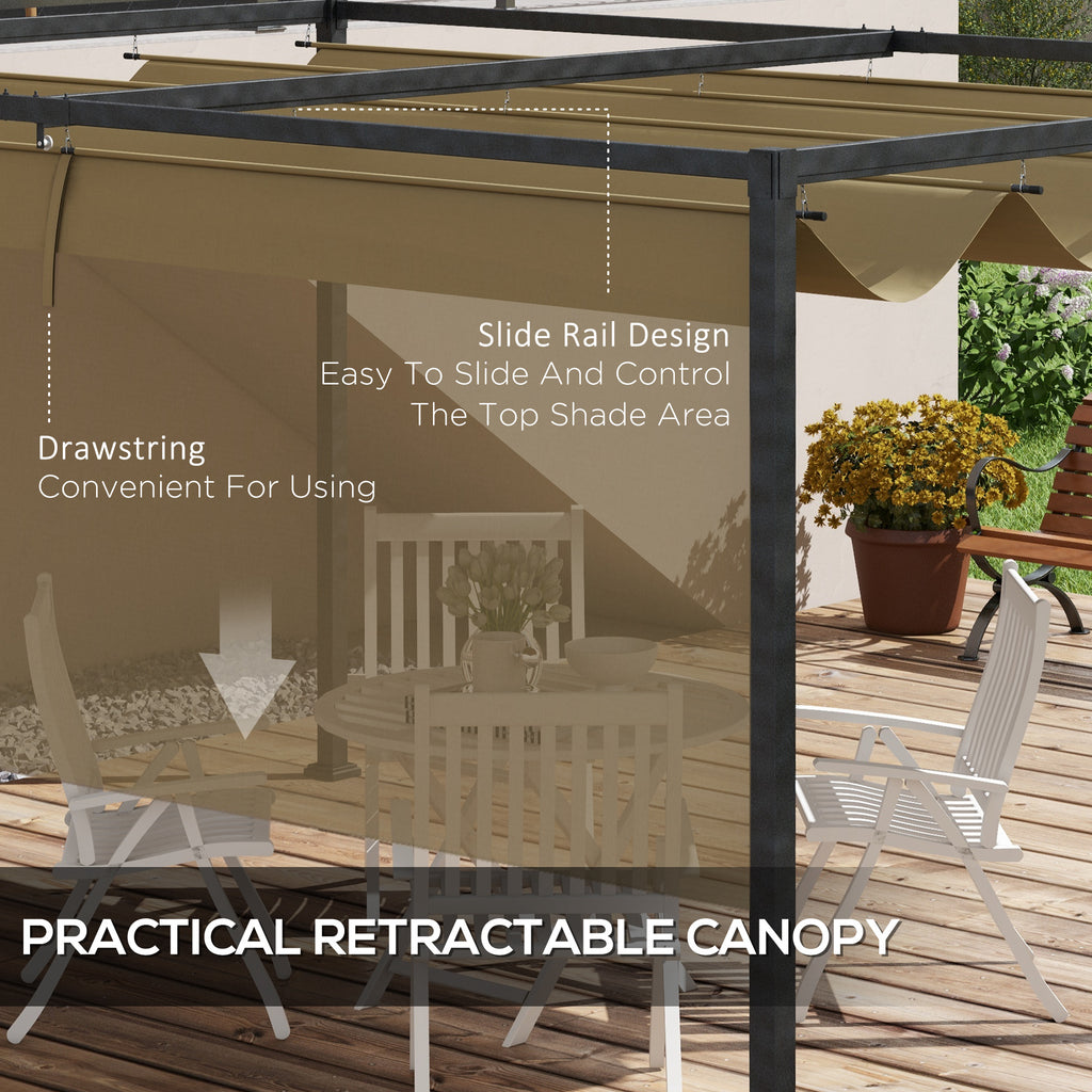 13' x 10' Patio Pergola with Retractable Canopy, Outdoor Sun Shelter, Yard Shade, Khaki