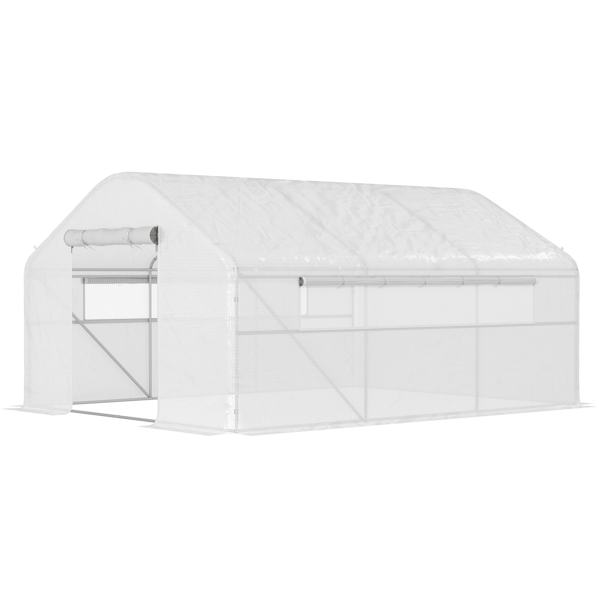 Walk-in Tunnel Greenhouse with Galvanized Steel Frame and Windows, Garden Planting Warm House, 13' x 10' x 6.5' , White