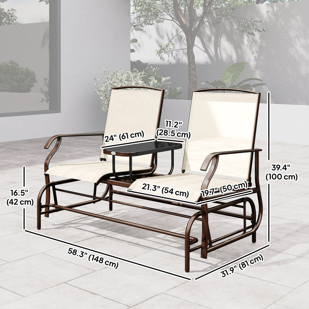 Patio Glider Rocking Chair 2 Person Outdoor Loveseat Rocker Garden Furniture Bench, Beige