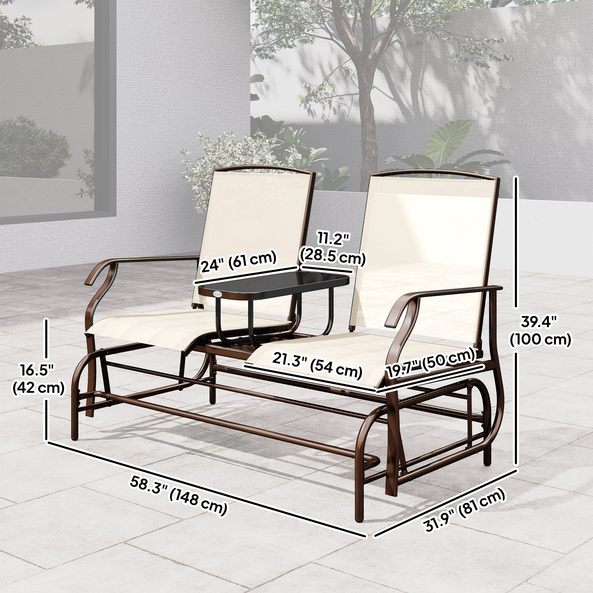 Patio Glider Rocking Chair 2 Person Outdoor Loveseat Rocker Garden Furniture Bench, Beige