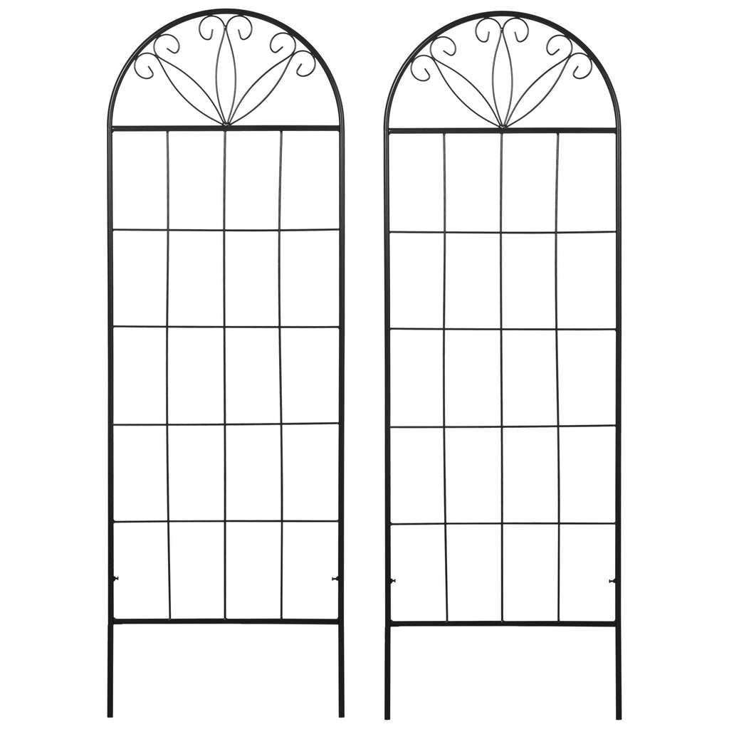 Metal Garden Trellis Pack of 2 for Climbing Plants, Arched Grid Trellis Panels, 20" x 60", Black