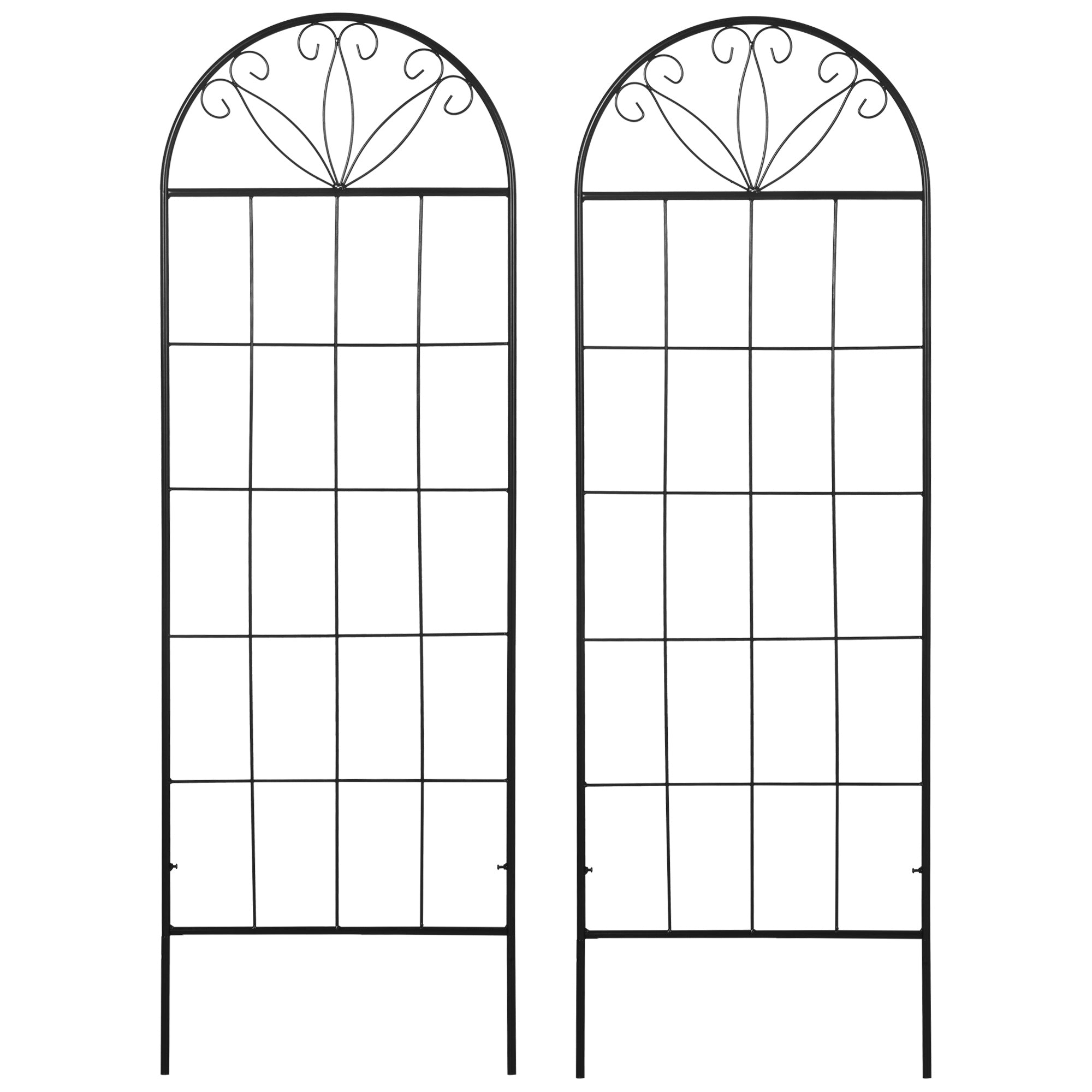 Metal Garden Trellis Pack of 2 for Climbing Plants, Arched Grid Trellis Panels, 20" x 60", Black