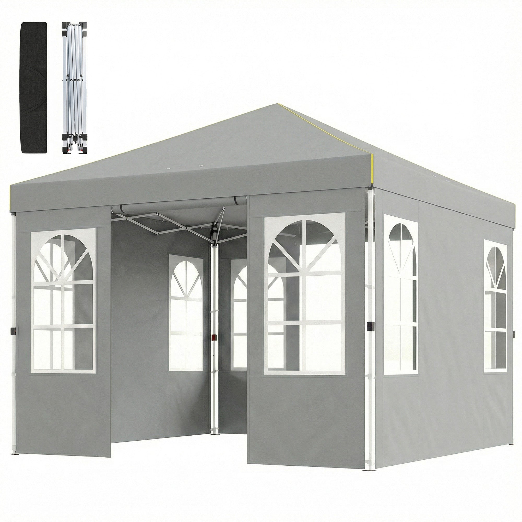 9.6 x 9.6 ft Pop Up Canopy Tent with 4 Sidewalls, UPF 50+ 1-Button Push Easy Setup Outdoor Instant Canopy, Light Grey