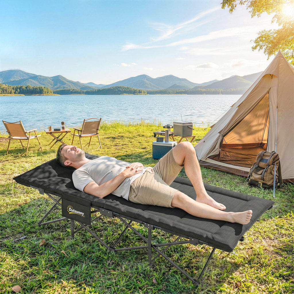 Camping Cot for Adults with Padded Cushion, 31.5" Wide Folding Bed with Carry Bag and Non-Slip Feet, Black