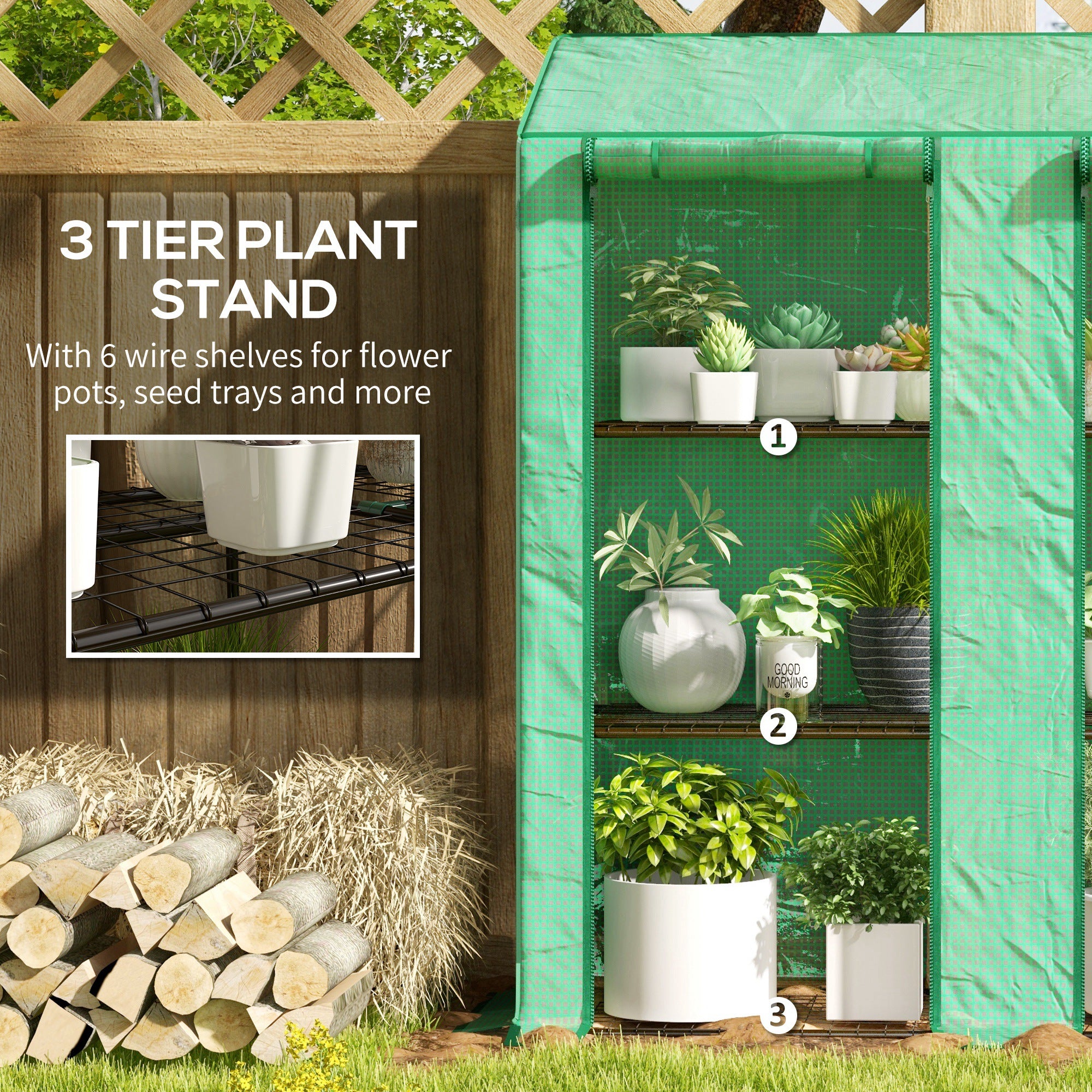 Portable Mini Greenhouse Green House with 3 Tier Shelves, Reinforced PE Cover, Roll-up Doors, 56.3" x 18.1" x 59.4"
