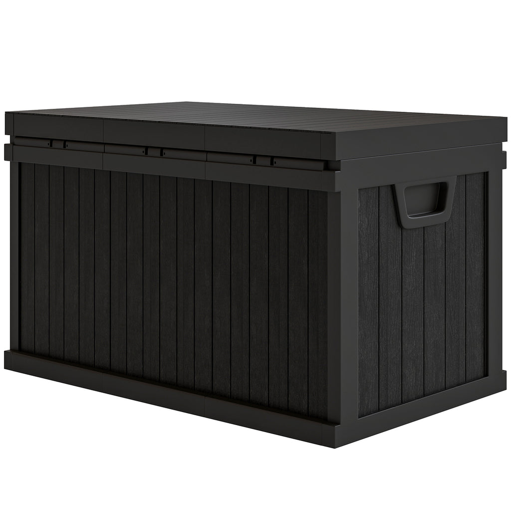70 Gallon Deck Box, Resin Outdoor Storage Box with Handles, Waterproof Storage Container for Garden Tools, Black