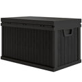 70 Gallon Deck Box, Resin Outdoor Storage Box with Handles, Waterproof Storage Container for Garden Tools, Black