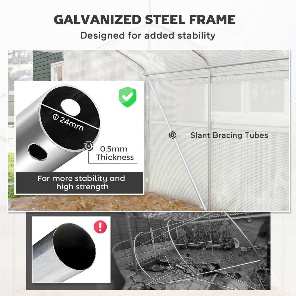 Walk-in Tunnel Greenhouse with Galvanized Steel Frame and Windows, Garden Planting Warm House, 13' x 10' x 6.5' , White