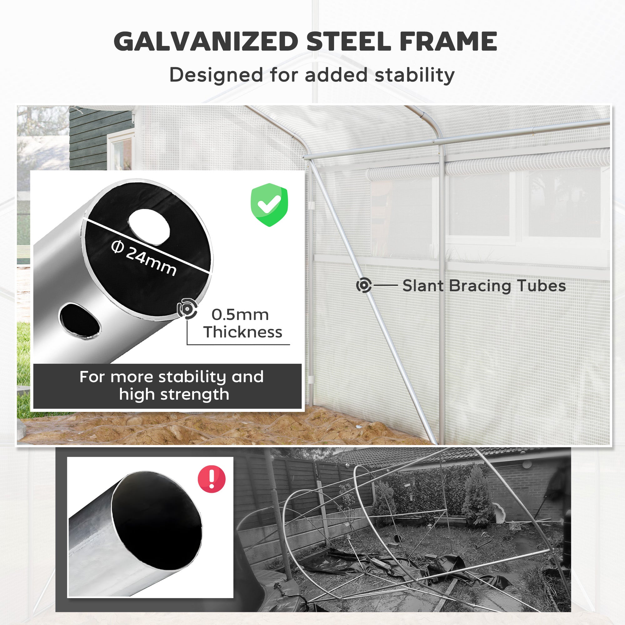 Walk-in Tunnel Greenhouse with Galvanized Steel Frame and Windows, Garden Planting Warm House, 13' x 10' x 6.5' , White