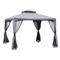 10' x 10' Patio Gazebo Pavilion, 2-Tier Roof Canopy Outdoor Event Tent with Steel Frame and Mosquito Netting for Garden, Yard and Sun Shade Use, Grey