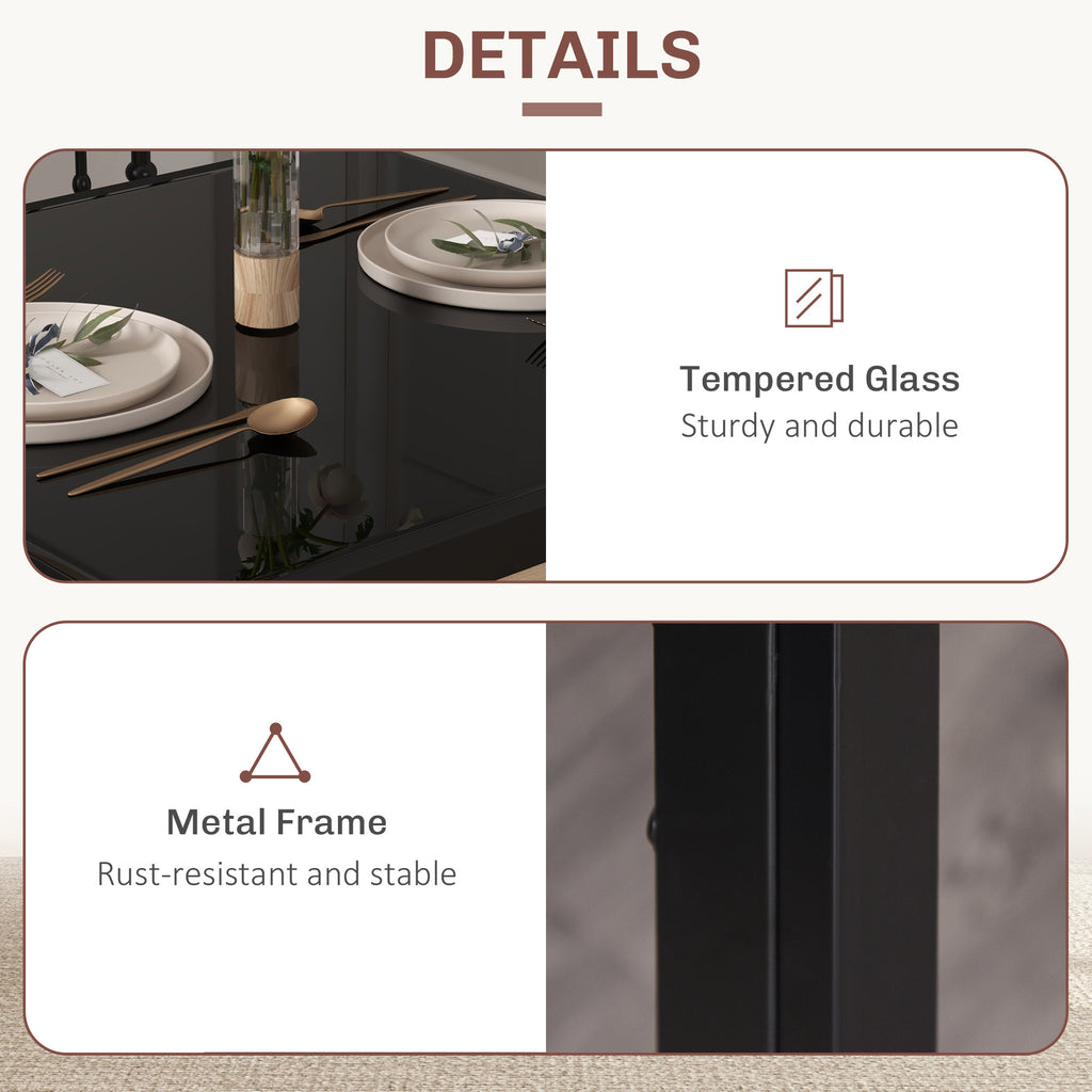 3-Piece Rectangular Glass Kitchen Table and Chairs with Metal Frame and Faux Leather Upholstery for Dining Room, Black