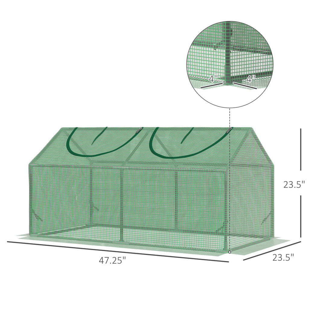 47" x 24" x 24" Portable Mini Tunnel Greenhouse Garden Planting Outdoor Flower Warm House Box with 2 Windows, Steel Frame and PE Cover, Green