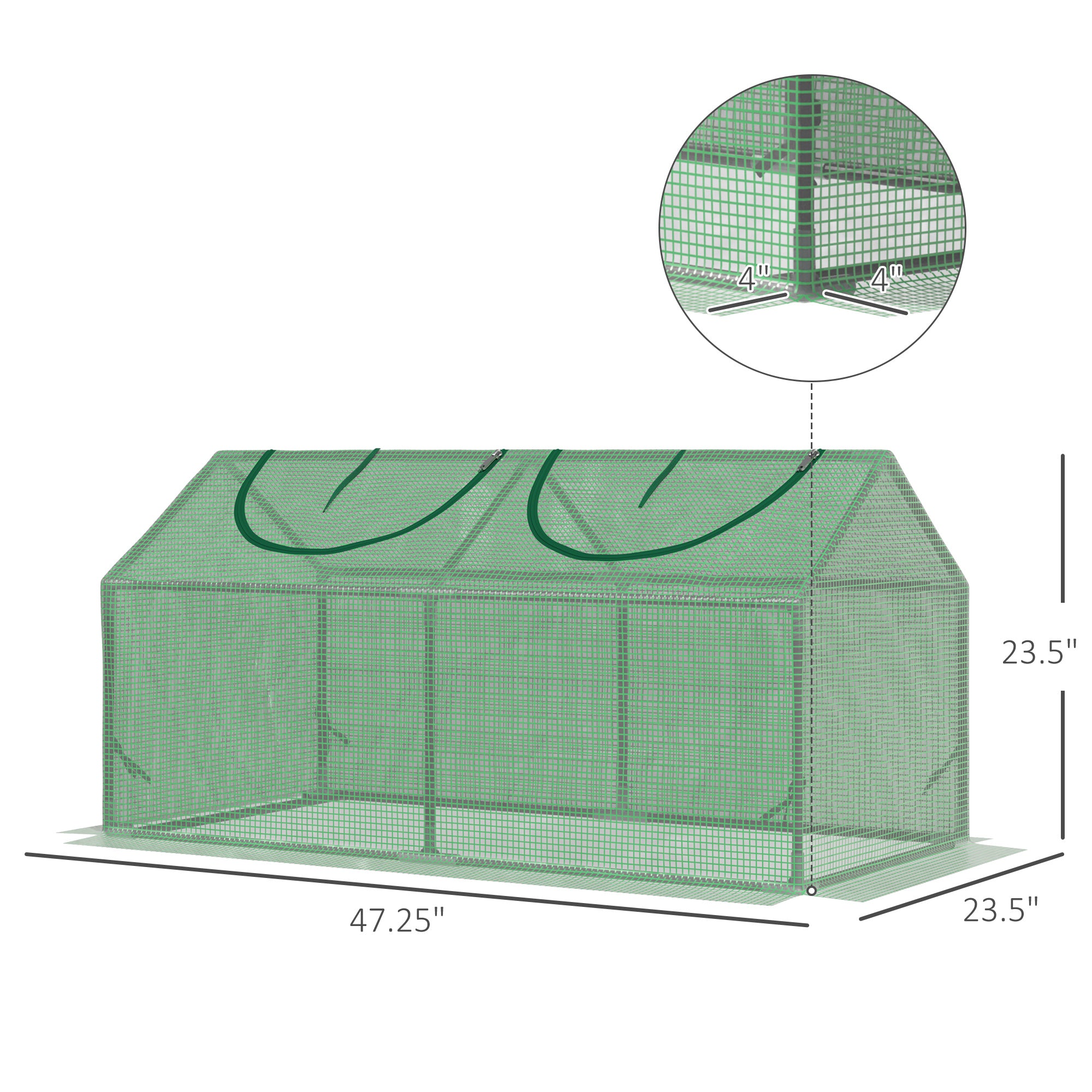 47" x 24" x 24" Portable Mini Tunnel Greenhouse Garden Planting Outdoor Flower Warm House Box with 2 Windows, Steel Frame and PE Cover, Green