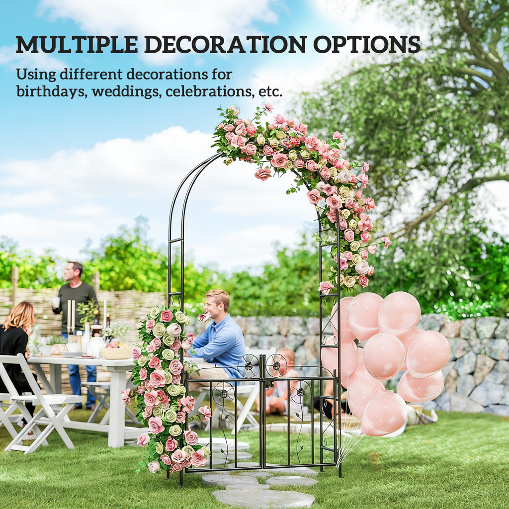 7.4 ft Garden Arch, Outdoor Trellis Arbor with Gate for Climbing Plants, Wedding Arch, Black