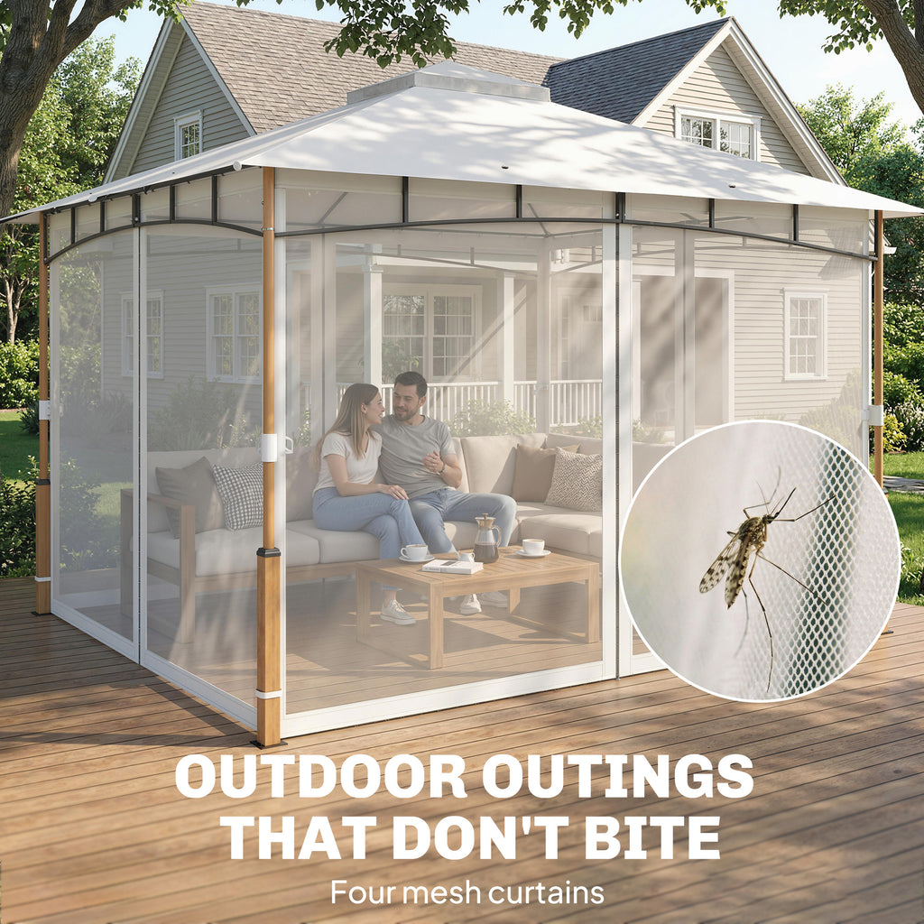 10' x 12' Patio Gazebo, UPF50+ Double Roof Outdoor Gazebo Canopy Shelter with Netting for Backyard, Patio, Cream White