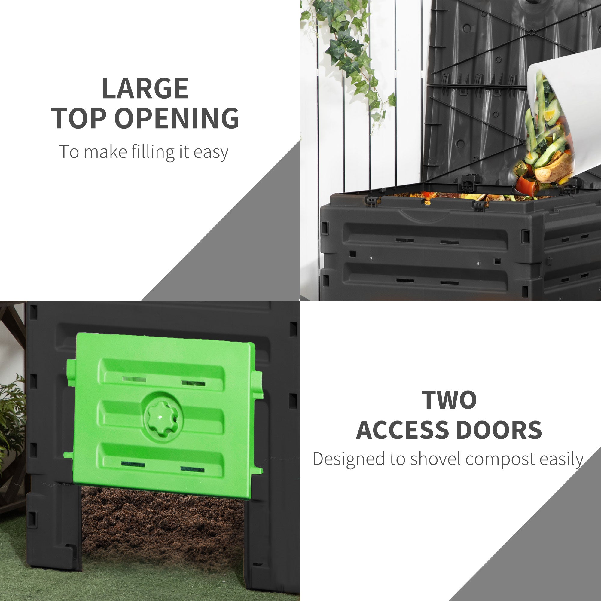 Compost Bin, Garden Composter with 80 Vents and 2 Doors, 120 Gallon (450L), Black