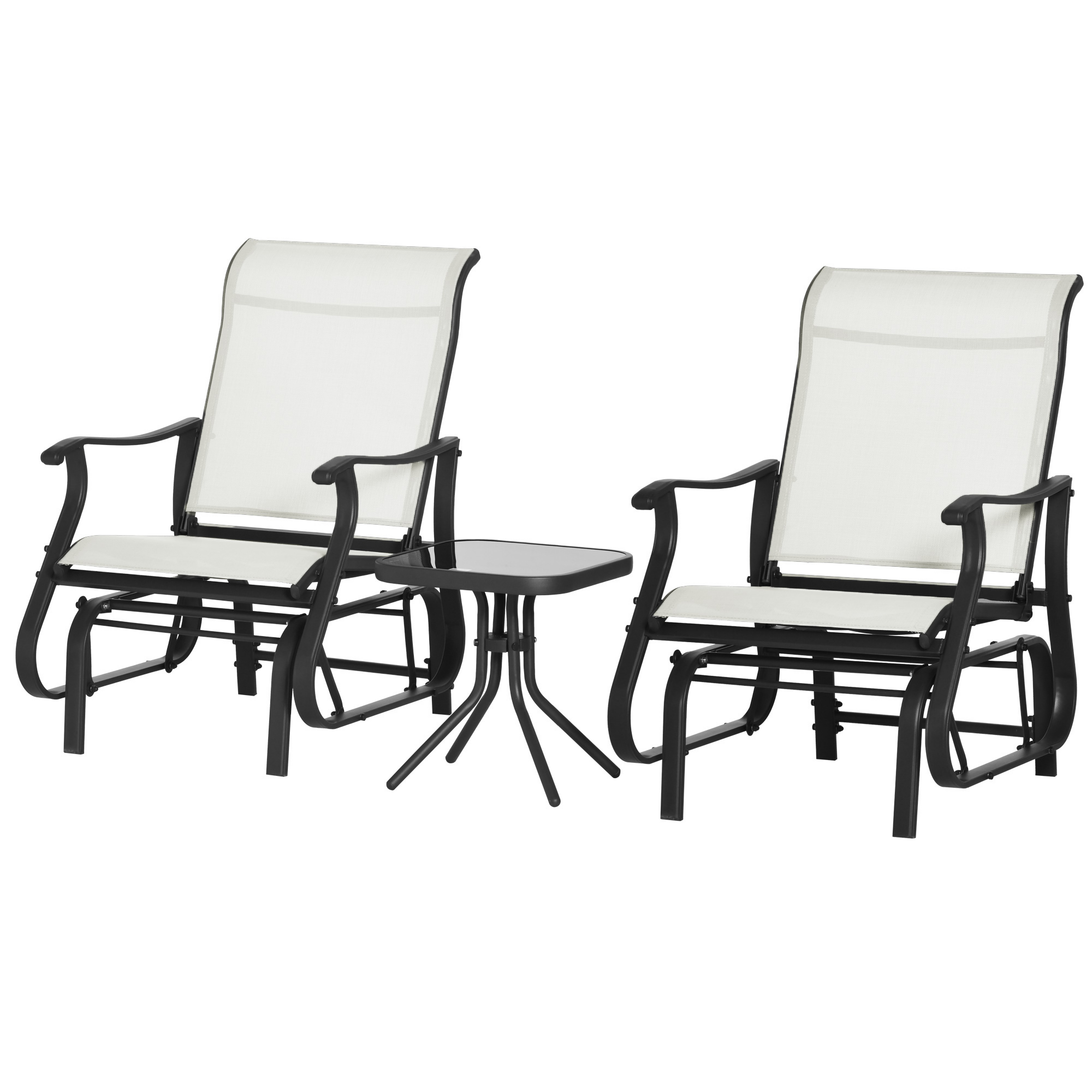 3PCs Gliding Rocking Chair & Bistro Tea Table Set, Cream White