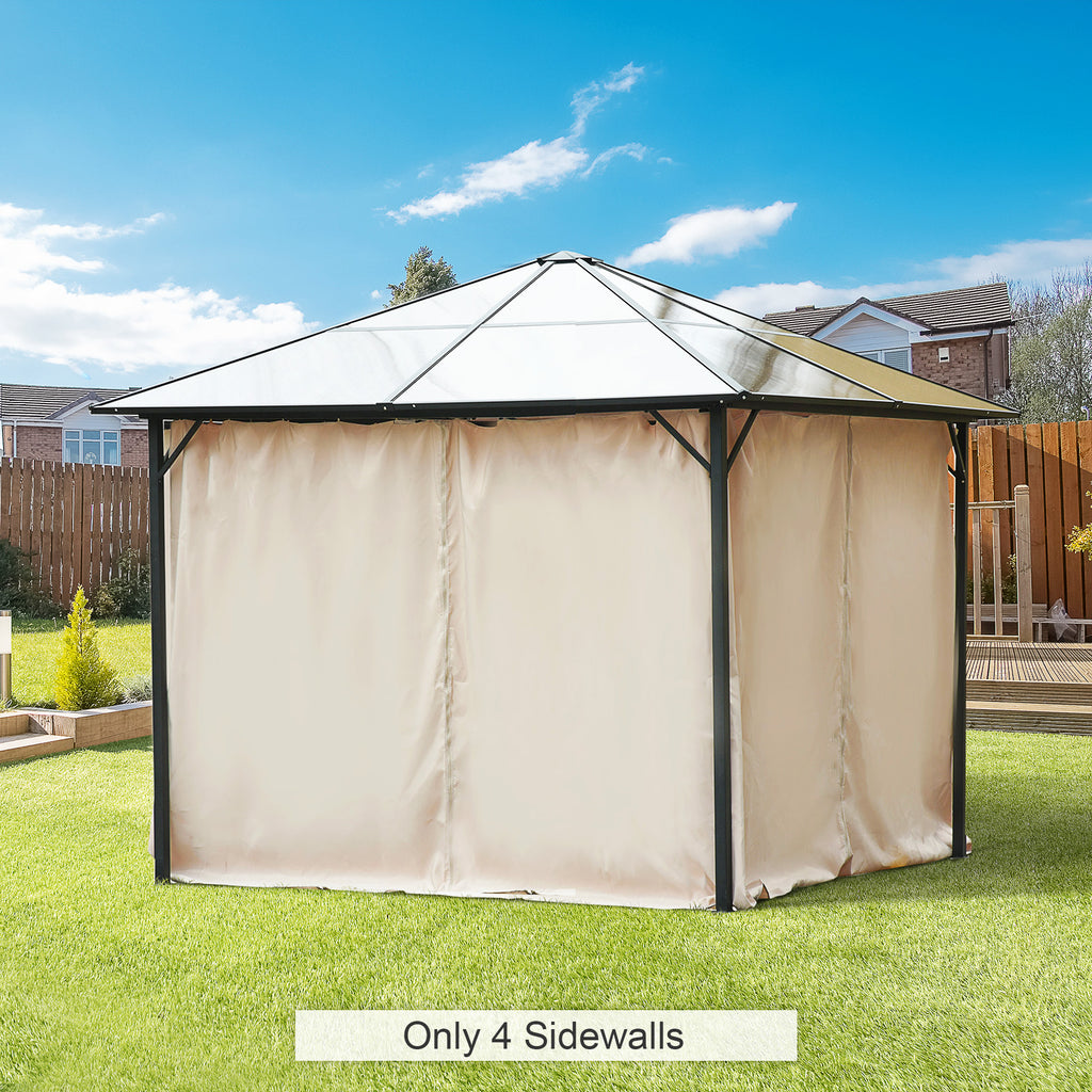 Gazebo Curtains, 10' x 10' Universal Replacement Privacy Curtain, 4-Panels Sidewall with Hooks/C-Rings, Beige