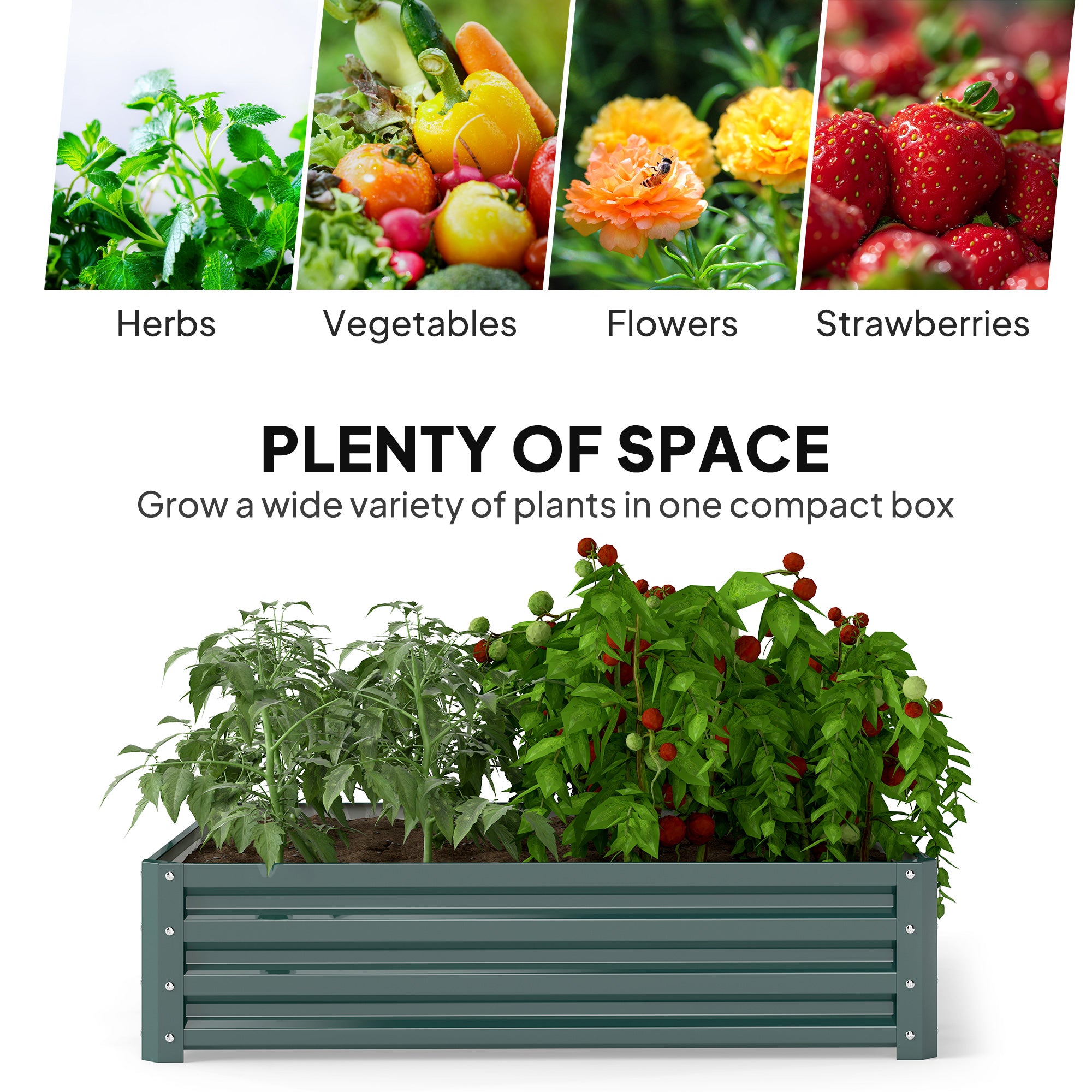 4' x 4' x 1' Raised Garden Bed Galvanized Steel Planter Box for Vegetables, Flowers, Herbs, Green