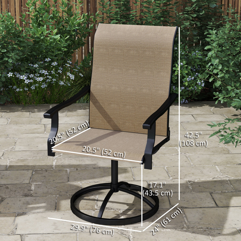 Outdoor Swivel Dining Chairs Set of 2, High Back Swivel Chairs with All Weather Mesh for Deck, Backyard, Poolside, Brown