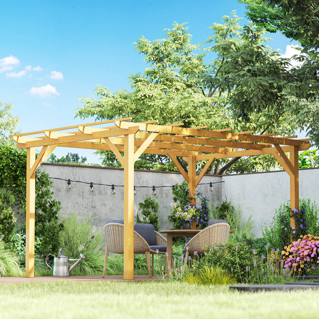 10' x 13' Wood Pergola, Outdoor Gazebo Grape Trellis for Climbing Plant Support, Garden, Patio, Backyard, Nature Wood