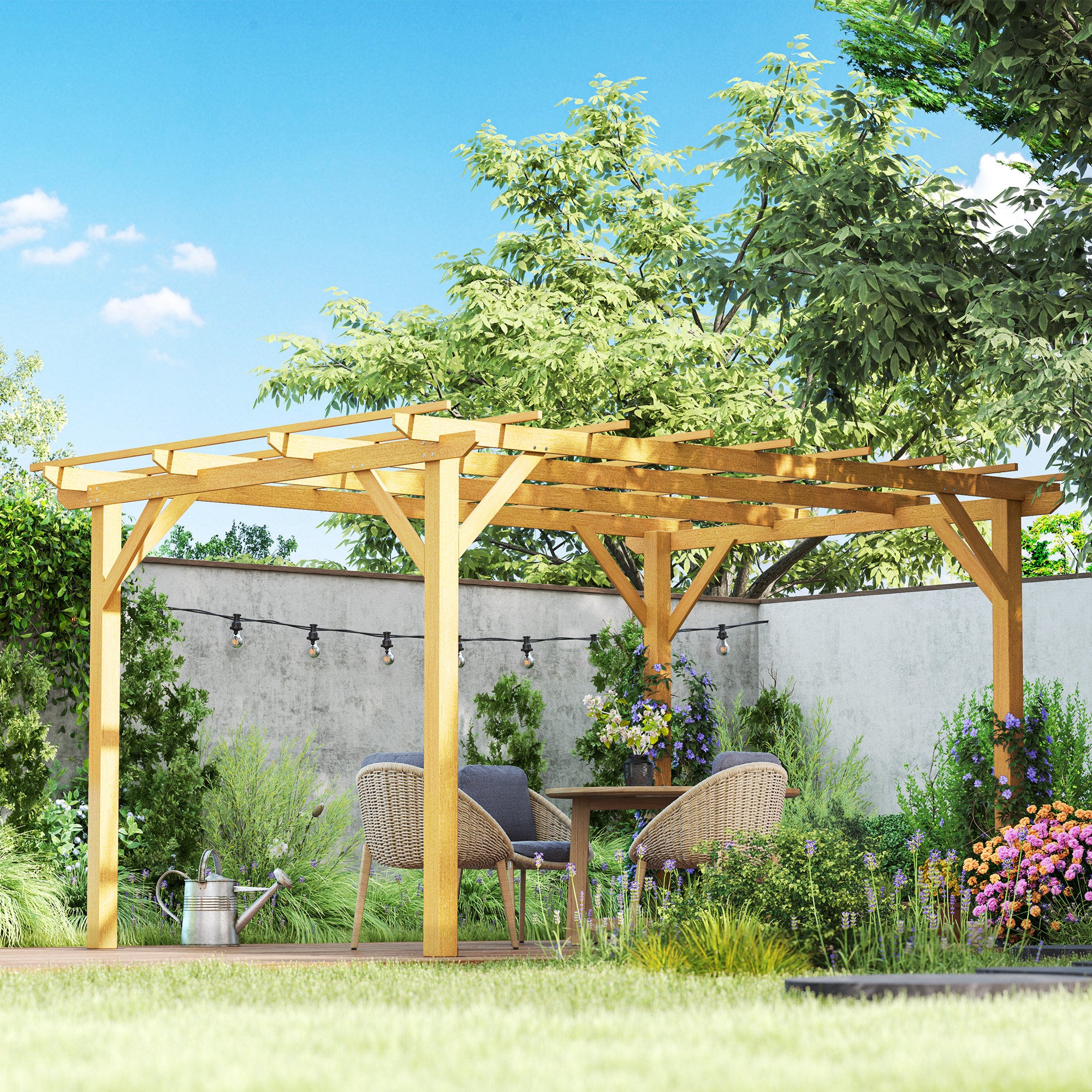 10' x 13' Wood Pergola, Outdoor Gazebo Grape Trellis for Climbing Plant Support, Garden, Patio, Backyard, Nature Wood