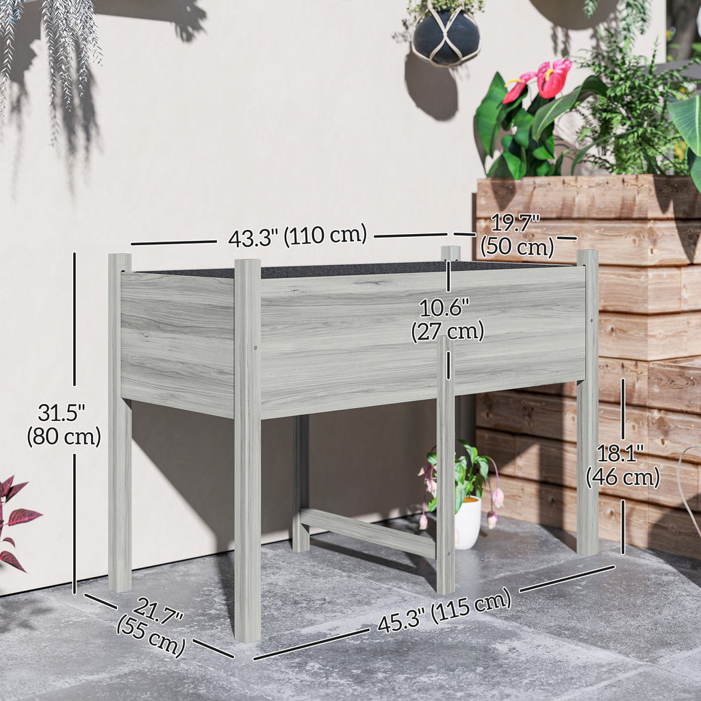Wooden Raised Planter Box with Drain Holes for Vegetables, Flowers, Outdoor Garden Bed, 45.3x21.7x31.5inch, Grey