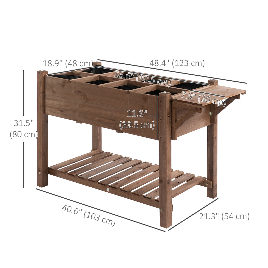Raised Garden Bed with 8 Grids and Storage Shelf, Elevated Planter Box with Legs, for Vegetables Flowers Herbs, Brown