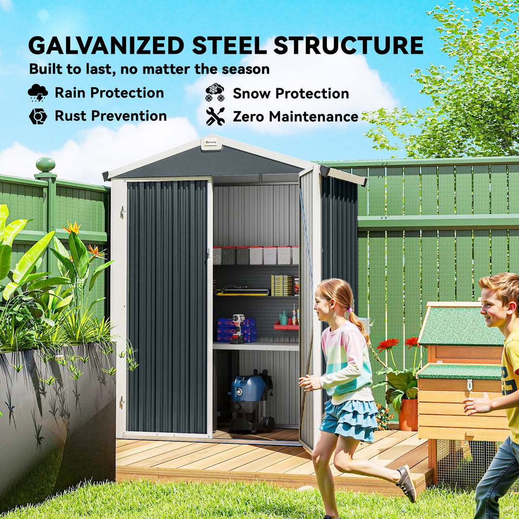 4.4' x 3' Outdoor Storage Shed with Double Doors, Metal Garden Shed for Backyard Patio