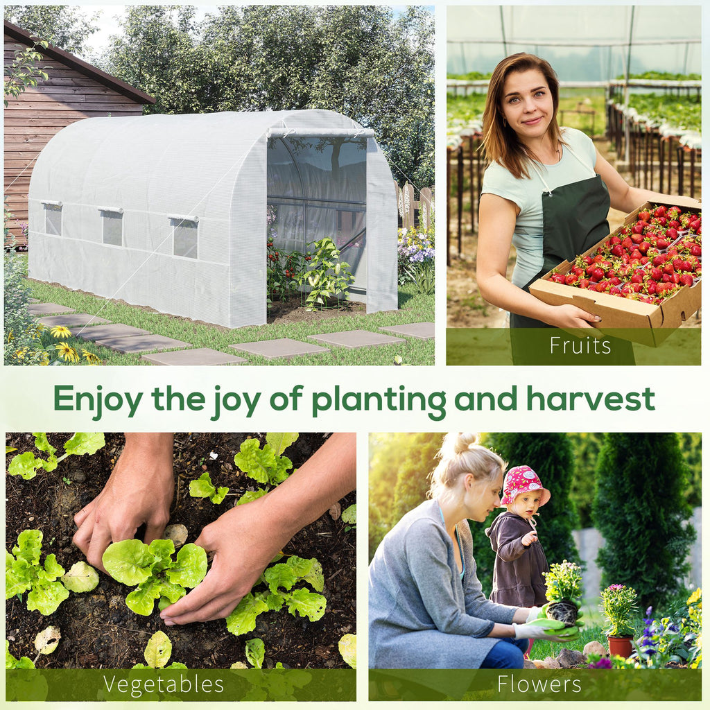 14.6x6.6x6.6ft Walk-in Tunnel Greenhouse Portable Garden Plant Growing Warm House with Door and Ventilation Window White