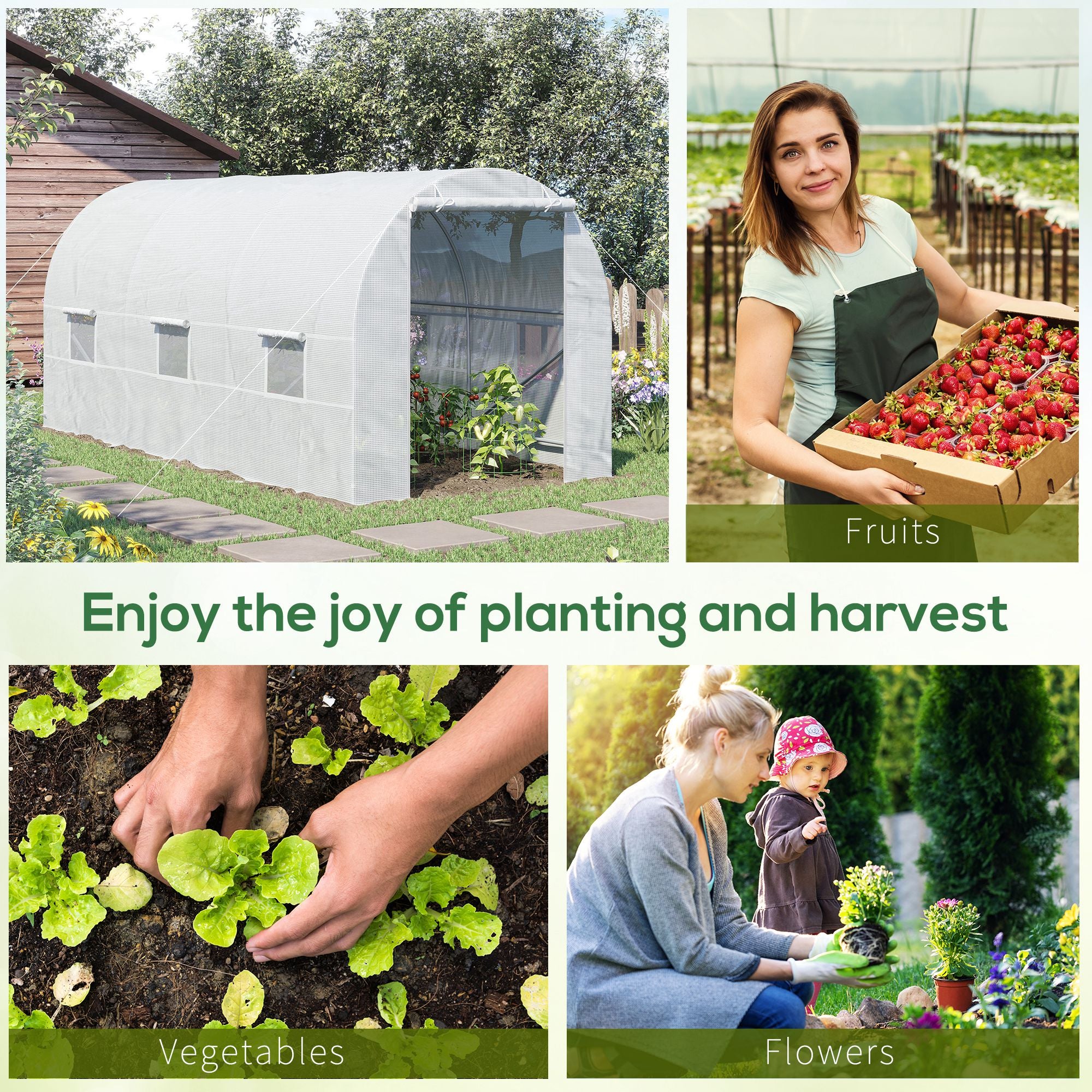 14.6x6.6x6.6ft Walk-in Tunnel Greenhouse Portable Garden Plant Growing Warm House with Door and Ventilation Window White