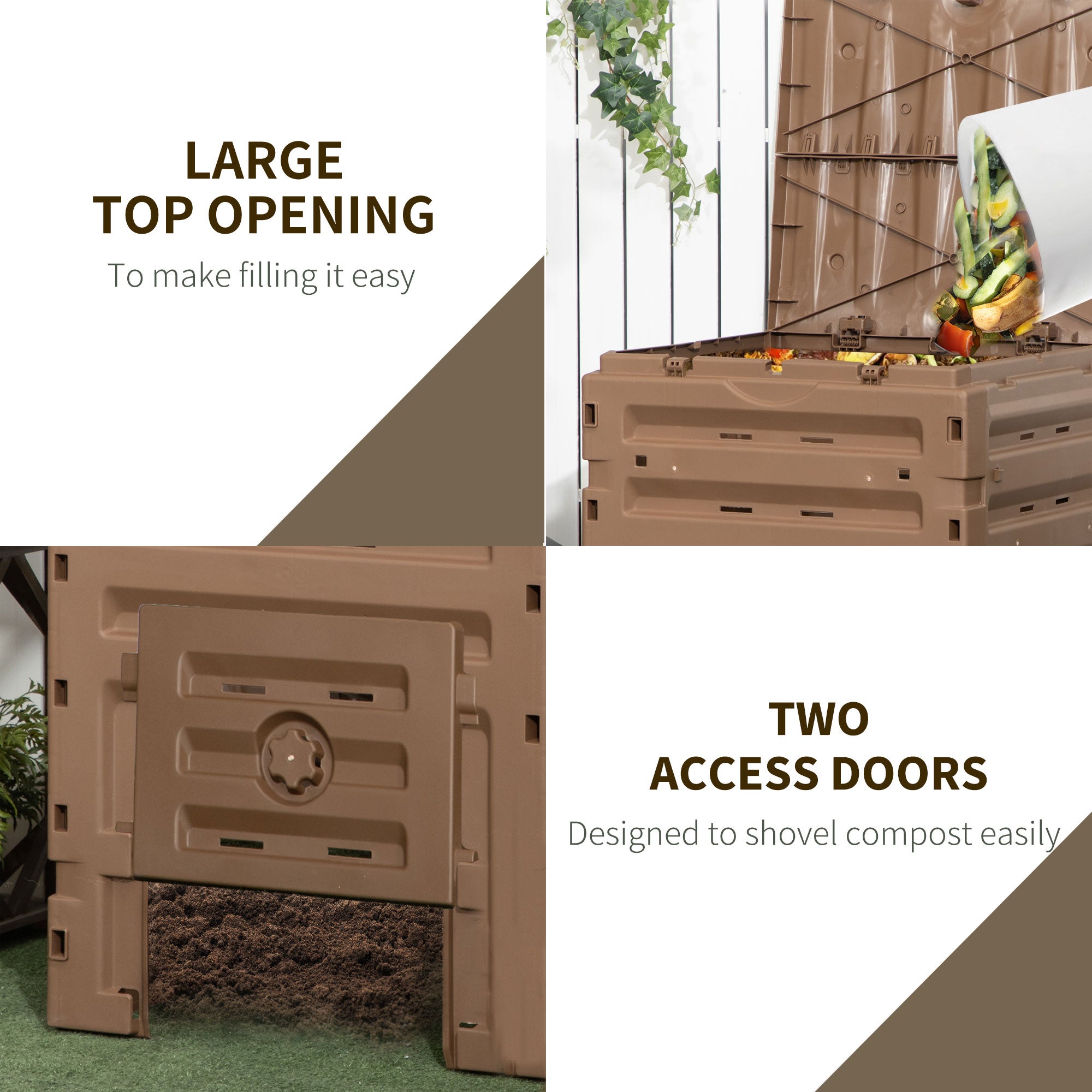 Compost Bin, Garden Composter with 80 Vents and 2 Doors, 120 Gallon (450L), Brown