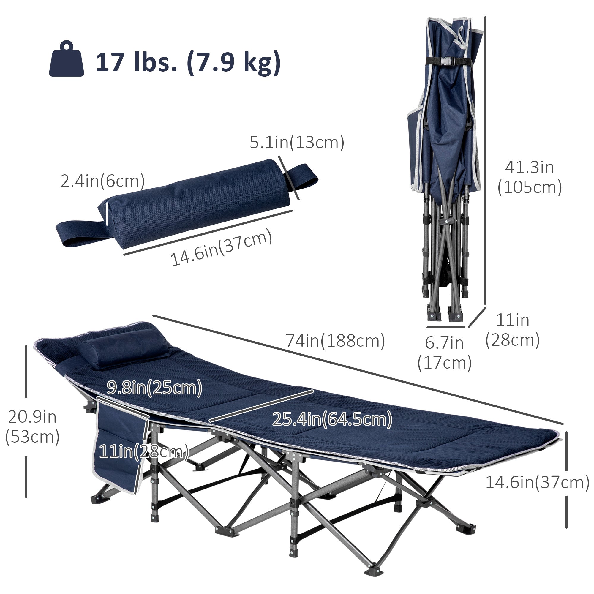 Folding Camping Cot with Mat & Pillow, Double Layer Oxford Heavy Duty Sleeping Cot with Carry Bag Blue