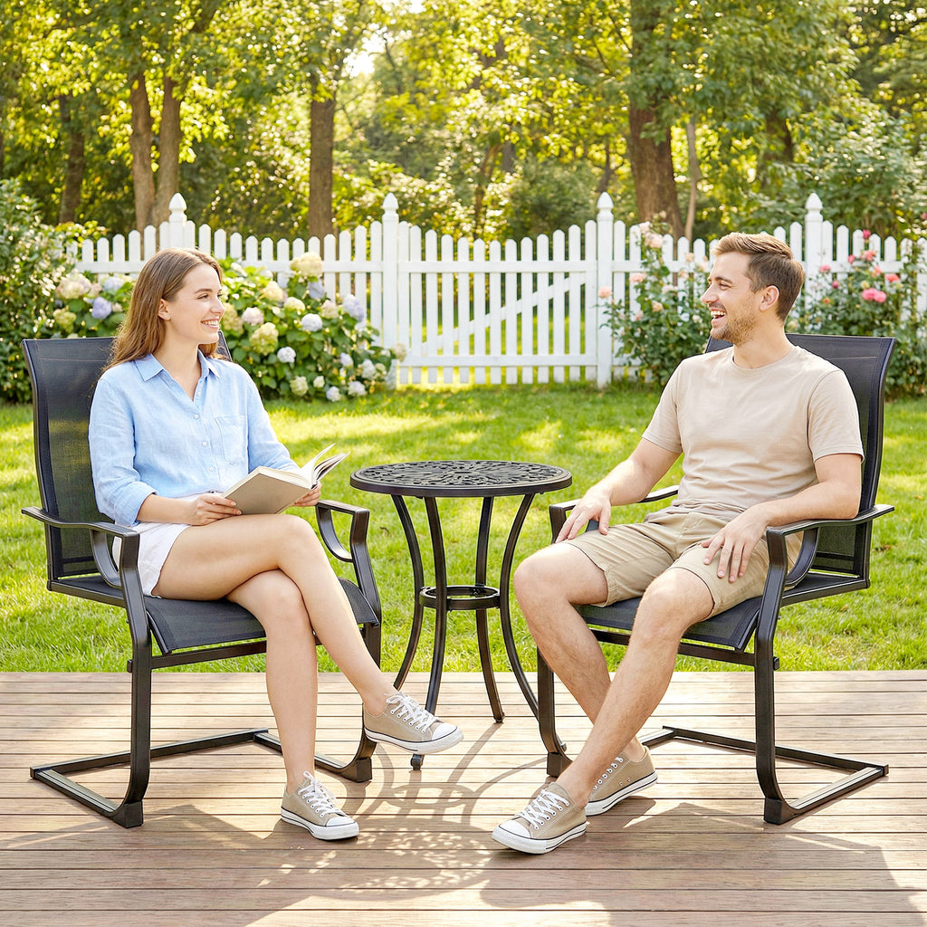 C Spring Motion Patio Chairs Set of 2 with Curved High Backrest, Armrest, All Weather Breathable Fabric, Metal Frame