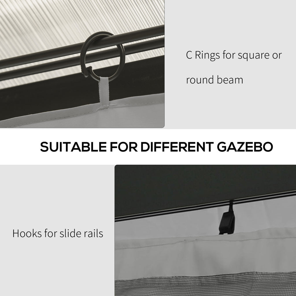 Gazebo Curtains, 10' x 13' Universal Replacement Privacy Curtain, 4-Panels Sidewall with Hooks/C-Rings, Light Grey