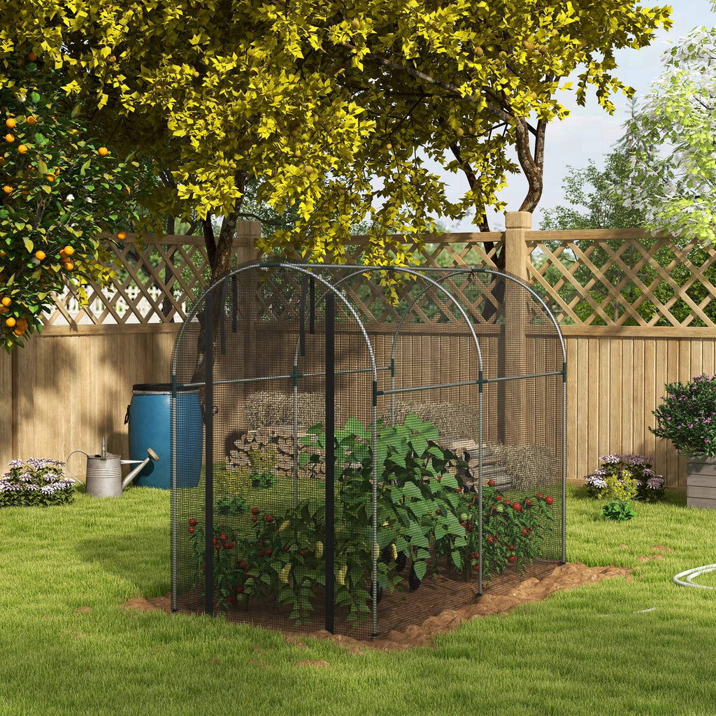 Galvanized Steel Crop Cage, Plant Protection Tent with Zippered Door, 4' x 8', Black