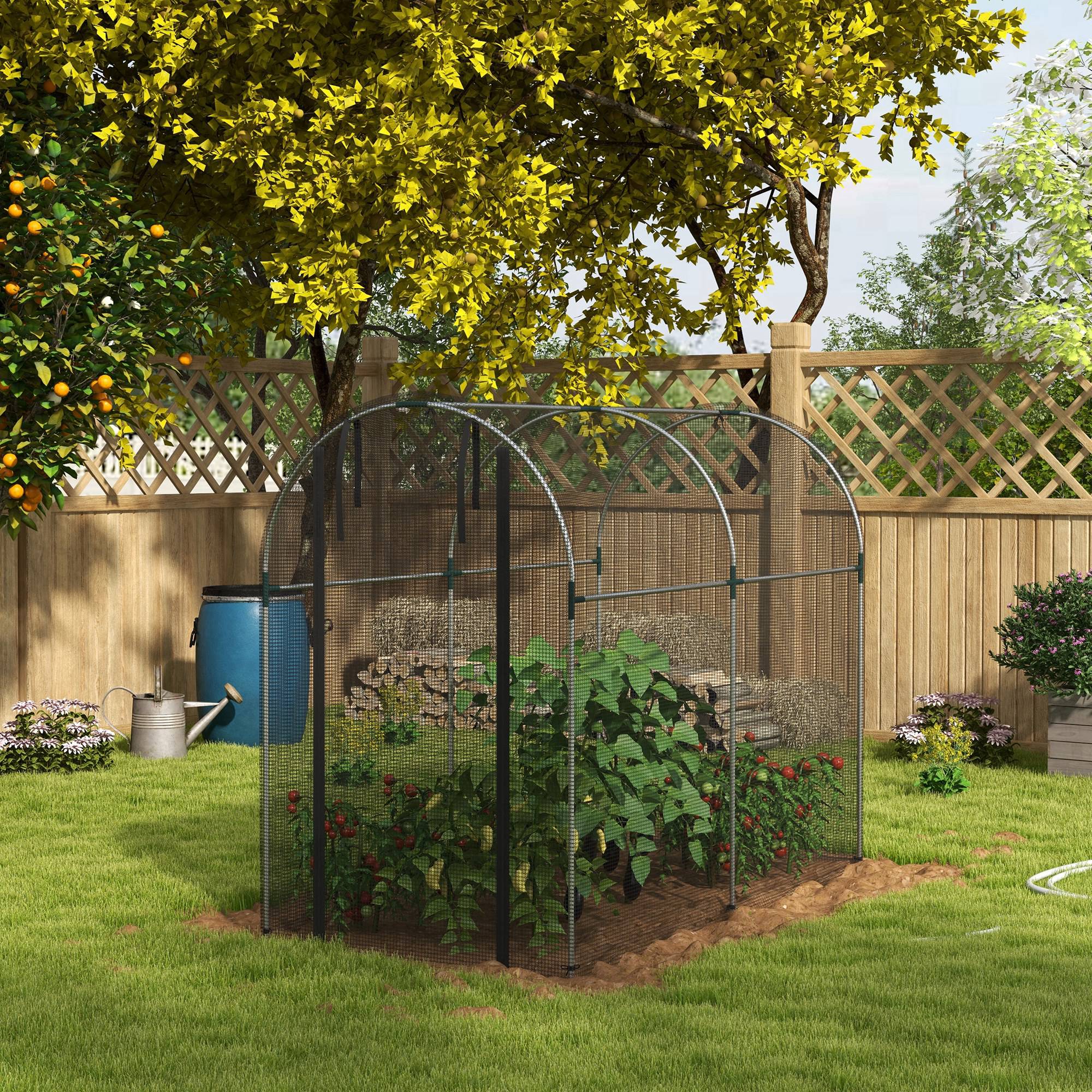 Galvanized Steel Crop Cage, Plant Protection Tent with Zippered Door, 4' x 8', Black