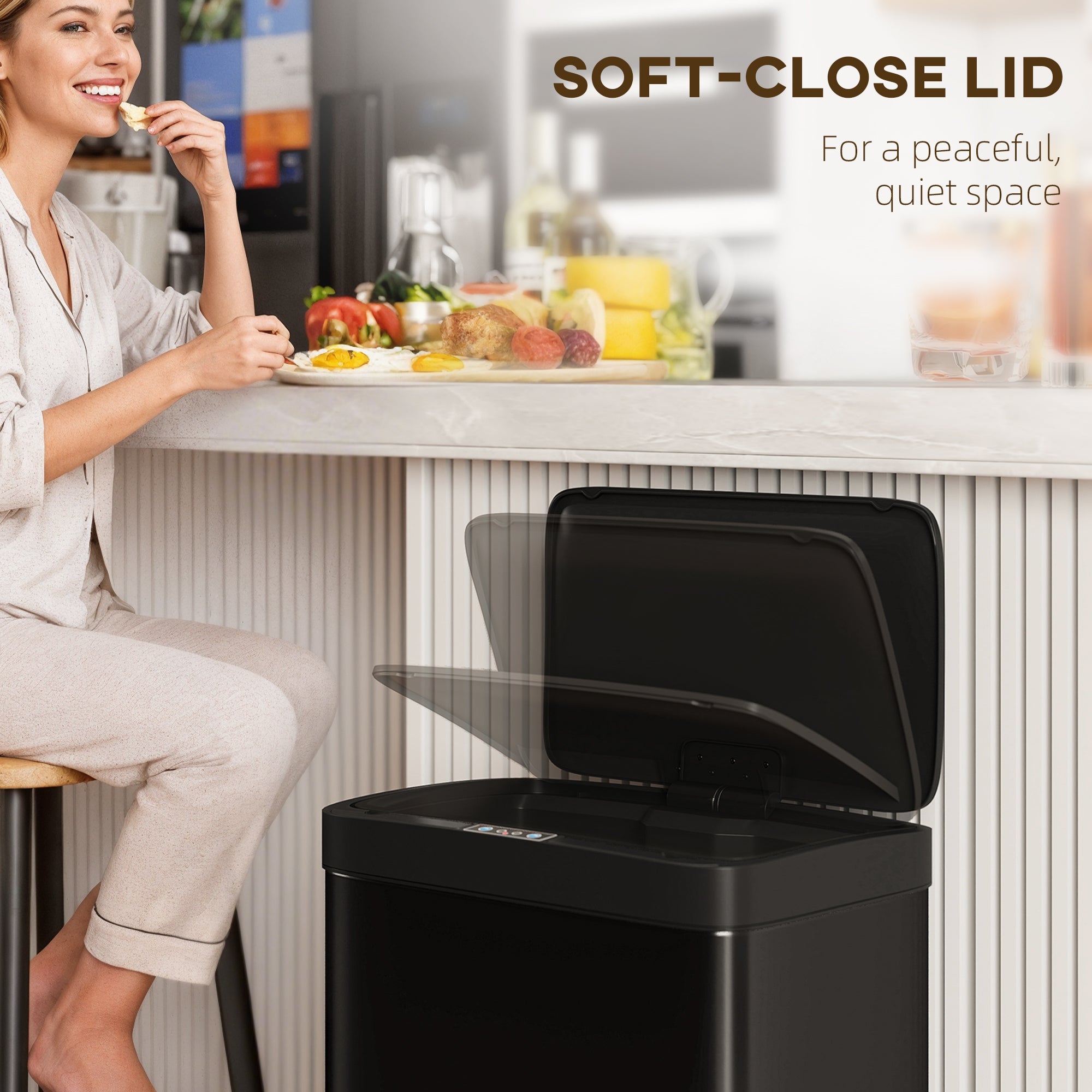 12 Gallon (45 L) Sensor Can, Automatic Garbage Can with Soft-Close Lid, Fingerprint-Proof Stainless Steel, Matte Black