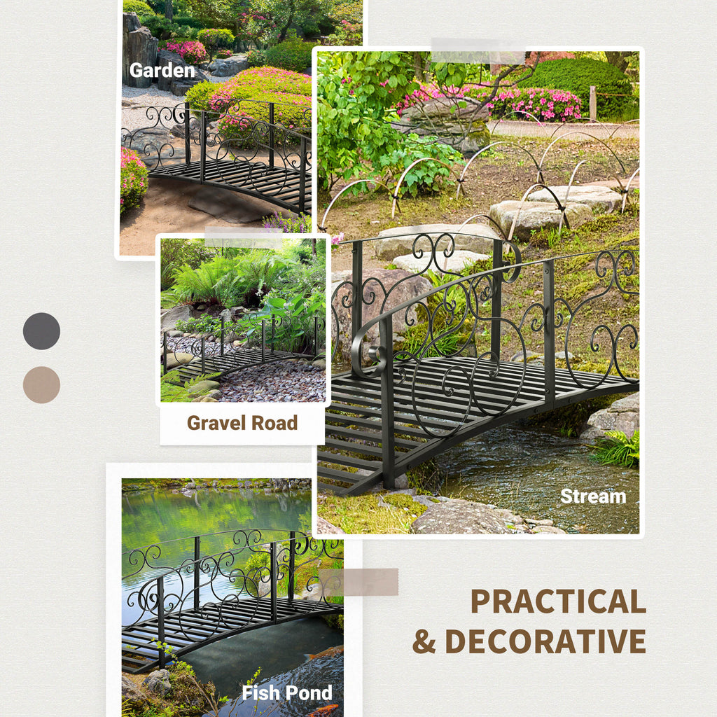 6FT Steel Garden Bridge with Safety Siderails, Decorative Arc Landscaping Bridge for Backyard Creek Stream Pond, Black