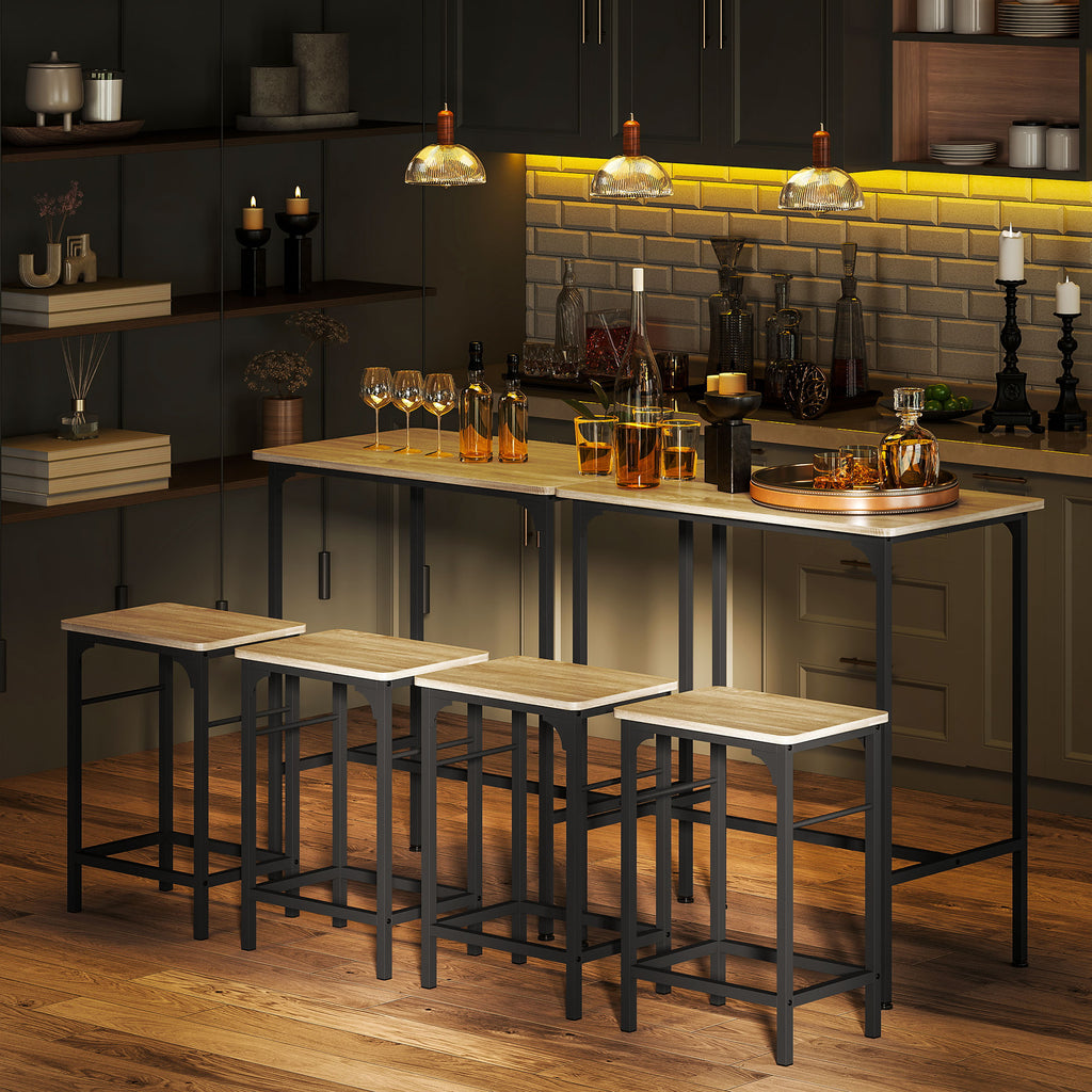 3-Piece Dining Table Set for 2, Bar Table and 2 Stools for Kitchen, Living Room, Dining Room, Small Space, Natural Wood