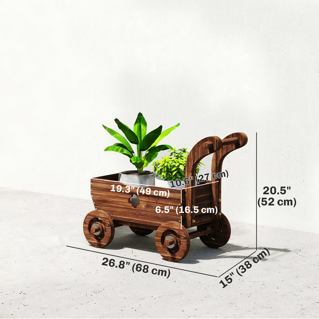 Wagon Flower Planter Cart with Wheels, Garden Wagon with Handle for Outdoor Patio Yard, Carbonized