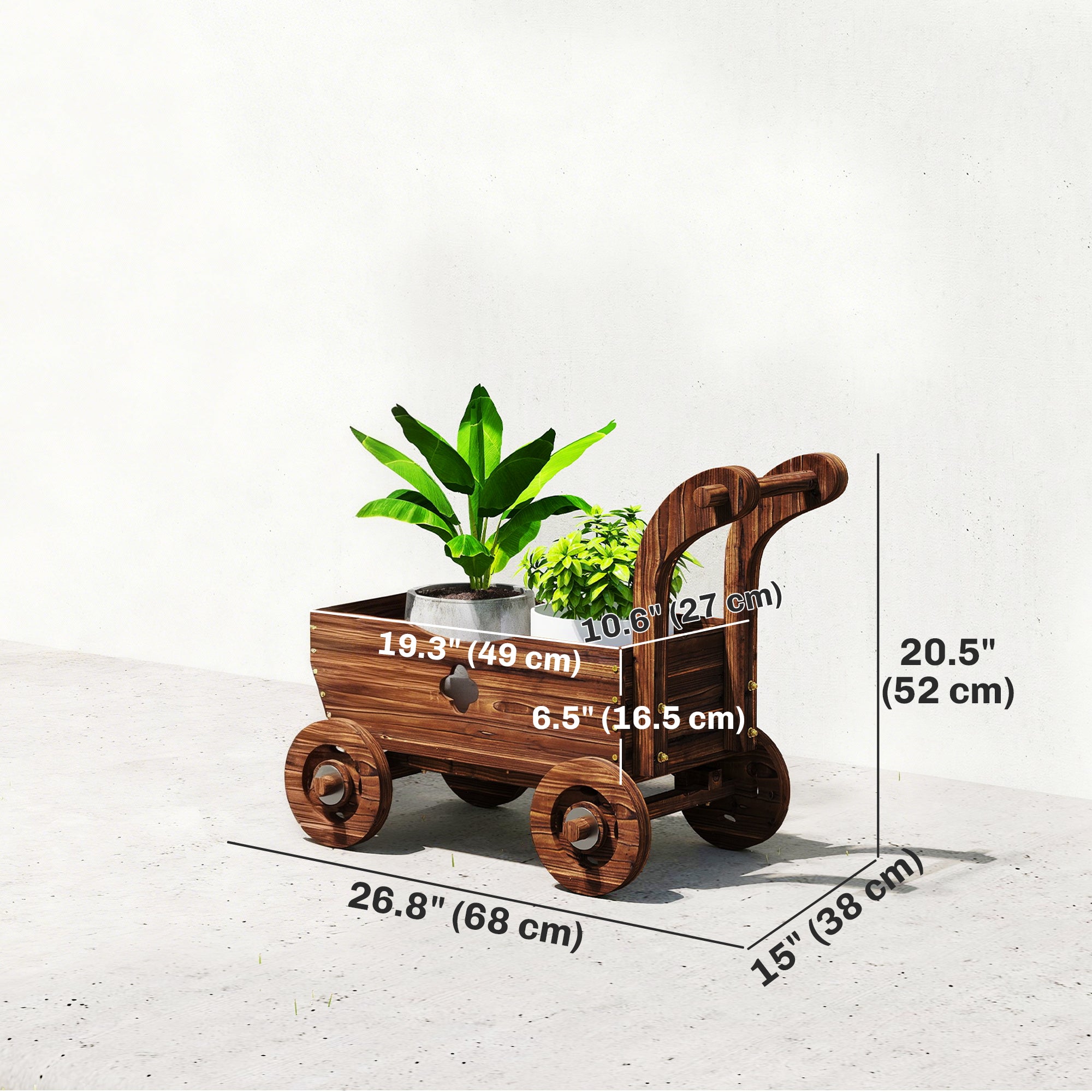 Wagon Flower Planter Cart with Wheels, Garden Wagon with Handle for Outdoor Patio Yard, Carbonized