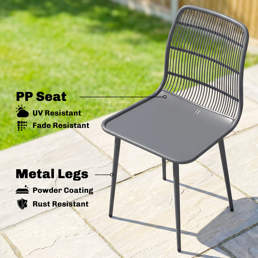 Outdoor Dining Chairs Set of 4, Patio Chairs with Slotted Backrest, Grey